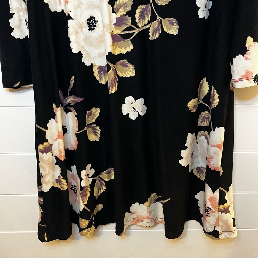 Bobbie Brooks Black Dress with Floral Accents Size M Classic Soft Boho Feminine - Picture 4 of 11
